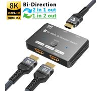 Conmutador HDMI 8K, 1 entrada y 2 salidas, 2 entradas y 1 salida, bidireccional, 8K a 60 Hz, 4K a 120 Hz, conmutador HDMI 2.1, 2x1, 1x2, adaptador convertidor bidireccional, divisor. 8K HDMI 2.1 Switc
