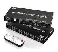 Conmutador HDMI 8K 4K 120Hz - 5 en 1 salida HDMI Splitter Switcher 8K @60Hz 4K @120Hz con control remoto 3D HDR10+ HDCP 2.3 CEC, uso para PS5/4/3, Xbox DVD Player Fire Stick Roku TV PC Nintendo Switch