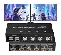 Conmutador HDMI KVM Dual Monitor 4X2, BolAAzul 4K@60Hz HDMI 2.0 KVM USB 2.0 Switcher 4 en 2 Salida, Conmutador KVM HDMI 4 PC 2 Monitores Teclado Ratón con 4 Hub USB 2.0