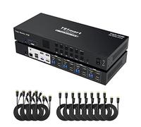 Conmutador HDMI KVM TESmart para 3 Pantallas y 4 PC, USB 3.0 (5Gbps 7,5 W),HDMI 2.1 4K@60 Hz KVM Switch, 1080p a 240 Hz, EDID, Bloqueo Audio/Mic/USB, LAN, IR/Botones/Teclado y Ratón, Cable de Entrada