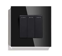Conmutador Interruptor Pared 3 Gang 1 Way 2 Button Interruptor estándar de casa Negro Blanco Dorado con cristal Panel para el hogar(Black,2WAY_1)