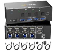 Conmutador KVM 4 monitores 4 computadoras HDMI + DisplayPort, conmutador KVM KCEVE DP, 8K @30Hz/4K @144Hz para 4 PC Compartir 4 pantallas y 4 dispositivos USB 3.0