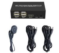 Conmutador KVM Compatible con 2X1 4K Selector de Conmutador USB Compatible con Salida 2 en 1 con Concentrador USB de 4 Puertos