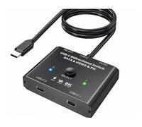 Conmutador KVM, Conmutador bidireccional USB C de 100W, divisor tipo C 2x1/1x2, conmutador de vídeo de datos KVM bidireccional 8K for Monitor de computadora, fuente múltiple