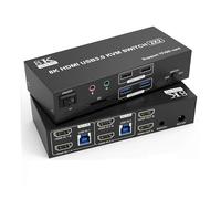 Conmutador KVM Conmutador KVM de dos monitores 4K120Hz, 2x2 USB 3.0 DP, 2 entradas y 2 salidas, 8K60Hz, pantalla mixta, 2 monitores, 2 ordenadores, puertos SD/TF(TA202-Dual HDMI)
