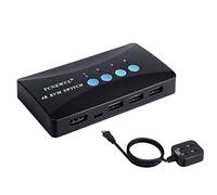 Conmutador KVM de 4 Puertos, HDMI USB Switch con 4 Cables KVM, para 4 Dos Ordenador o Portátil, Raton y Teclado, Monitor, Impresora, Escáner
