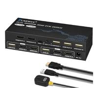 Conmutador KVM de doble monitor 4K a 60Hz con 4 cables HDMI y 2 cables USB incluidos, KVM 4K para 2 monitores y 2 computadoras