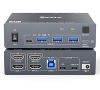 Conmutador KVM de doble monitor para laptop y escritorio 4K a 60Hz, interruptor KVM USB C y HDMI, 2 monitores, 2 computadoras con 4 puertos USB 3.0 para teclado y mouse, carga PD de 80 W, con control