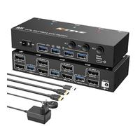 Conmutador KVM Displayport 8K 3 PC 2 Monitor 8K@30Hz 4K@144Hz, Camgeet USB3.0 Conmutadores KVM de doble monitor Displayport 1.4 con 4 puertos USB 3.0 para dispositivos USB, para 3PCs DP Monitor Switch