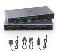 Conmutador KVM DisplayPort para 2 monitores y 2 ordenadores, entrada DP/salida HDMI Conmutador KVM 4K a 60 Hz con 4 puertos USB para 2 ordenadores DisplayPort para compartir dos monitores HDMI
