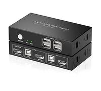 Conmutador KVM HDMI 1 monitores 2 computadoras, interruptores KVM USB que comparten 4 USB, compatible con teclado y mouse inalámbricos, alimentado por USB, con 2 cables HDMI y 2 USB