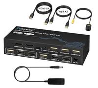 Conmutador KVM HDMI 2 PC 4K @ 60 Hz, monitor dual 2 en 2 salidas con fuente, 4 HDMI y 2 USB