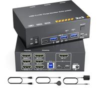 Conmutador KVM HDMI 3 monitores para 1 computadora portátil, 1 escritorio, interruptor KVM USB 3.0, 3 monitores, 2 computadoras, MST, USB C, HDMI, KVM 4K a 60Hz, PD 87W, adaptador de corriente