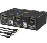 Conmutador KVM Switch dual monitor HDMI+Displayport 4K a 60Hz, 2K a 120Hz MLEEDA USB HDMI DP Extended Display Switcher para 2 computadoras Compartir 2 monitores y 4 puertos USB 2.0, 4 cable incluidos