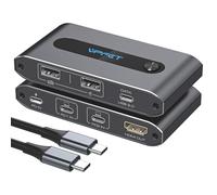 Conmutador KVM USB C, 1 monitor, 2 computadoras portátiles 4K a 60 Hz, HDMI KVM, 2 computadoras compartidas, 1 monitor, teclado, mouse, 3 puertos USB 2.0, soporta hasta 100 W de carga