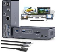 Conmutador KVM USB C 4K a 120Hz 2 monitores 2 computadoras Displayport 12 en 1 estación de acoplamiento para laptop doble monitor pantalla extendida para 2 portátiles Plug and Play 10 Gbps USB 3.2