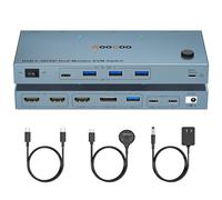 Conmutador KVM USB C 4K a 60Hz, doble monitor USB C HDMI DP KVM Switch para 1 PC y 1 laptop que comparte 2 monitores y 4 dispositivos USB 3.0, alimentación PD para laptop con control remoto por cable