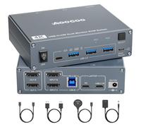 Conmutador KVM USB C HDMI 2 ordenadores, 2 monitores 4K a 60Hz para 1 PC y 1 laptop compartiendo 2 monitores y 4 dispositivos USB 3.0, alimentación PD para laptop con control remoto con cable y cables