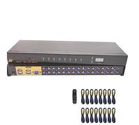 Conmutador KVM USB VGA, conmutador KVM 16 Puertos VGA 16 en 1 Control Remoto de Pantalla de Video proyector con 16 Cable VGA Original: para Win98 / ME / 2KP4 / XP / 2003, Linux, Mac (16 Puertos)