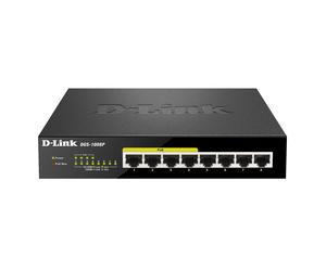 Conmutador no gestionado D-Link DGS-1008P 8x Gigabit LAN (incluyendo 4x PoE+), 60W PoE budget, Plug & Play