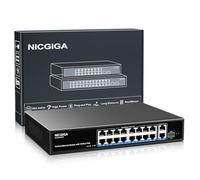 Conmutador PoE de 16 Puertos no administrado,16 Puertos PoE a 250W,2 Puertos de Enlace Ascendente Gigabit,1 Puerto SFP,conmutador de Red NICGIGA de 19 Puertos con alimentación a través de Ethernet