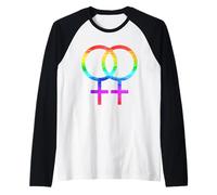 Connected Female Symbols Watercolor Rainbow Lesbian Women Camiseta Manga Raglan