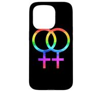 Connected Female Symbols Watercolor Rainbow Lesbian Women Carcasa para iPhone 15 Pro