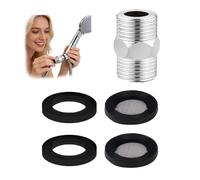 Connecteur d'extension en inox 1/2" pour manguier de douche, double mâle, avec joints, 31 mm, idéal pour tuyaux d'eau et systèmes de plomberie, installation facile et étanchéité parfaite.