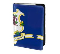Connecticut - Funda de piel con estampado de bandera del estado de Connecticut, accesorios de viaje, funda para pasaporte para mujeres y hombres, Negro -, Talla única