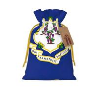 Connecticut State Flag Print Christmas Drawstring Holiday Candy Bag Christmas Sacos Reutilizables Bolsas de regalo de fiesta