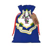 Connecticut State Flag Print Christmas Drawstring Holiday Candy Bag Christmas Sacos Reutilizables Bolsas de regalo de fiesta