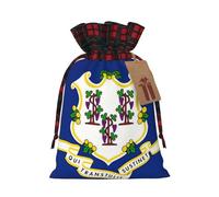 Connecticut State Flag Printing Color Matching Plaid Christmas Bag with Drawstring For Christmas Birthdays Party, 4.7 x 6.9 pulgadas