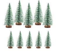 CONNECTION 10 Piezas Mini árbol de Navidad Artificial Pequeño Arbolitos de Navidad de Escarcha de Nieve 10/15 cm Pino Árbol de Navidad en Miniatura con Base De Madera para Hogar Mesa Fiesta (Verde)