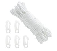 CONNECTION 20M Cuerda de Asta Bandera con 5 Piezas Clips para Poste de Bandera 6mm Cuerda de Nailon para Bandera Cuerda Bandera Mástil para Hogar,Tender Ropa,Asta de Bandera,Velero,Camping (Blanco)