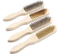 CONNECTION Cepillo Alambre,Cepillo de Alambre de Latón con Mango de Madera 4 Pcs Cepillos Metálicos A Cepillo Manual Acero Latonado de 13/15 Filas Cepillo de Alambre para limpiar Cepillos de limpieza
