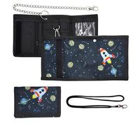 CONNECTION Patrón Espacial Billetera para Niños Cartera Niño con Acollador Cadena Metálica Billetero Infantil Plegable Monedero Triple para Niños Carteras de Dibujos para Chico Adolescentes Chica