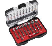 Connex COXB973956 - Juego de llaves de vaso y puntas (56 piezas, caja de plástico resistente, 1/4 pulgadas, incluye mini trinquete y soporte magnético para puntas magnético)