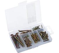 Connex DP8500102 - Surtido de tornillos universales (76 piezas, varios tamaños, cabeza avellanada, PZ, rosca completa, galvanizado), color amarillo