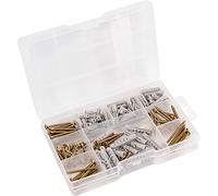 Connex DP8500126 - Juego de tornillos y tacos para madera (155 piezas, varios tamaños, avellanados, tornillos galvanizados, con caja surtida de tacos)