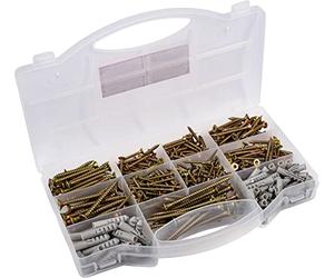 Connex DP8500133 - Surtido de tornillos y tacos universales (580 piezas, varios tamaños, cabeza avellanada, TX Torx, rosca completa, galvanizados/juego de tornillos con tacos/caja surtida