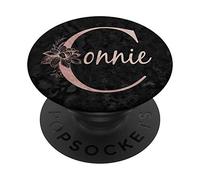 Connie Name - Diseño de rosa en color negro PopSockets PopGrip Intercambiable