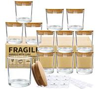 CONNOO Paquete de 12 tarros de cristal transparente de 10 onzas con tapas de bambú para hacer velas, latas vacías de gran tamaño con tapas de madera, recipientes de velas limpios a granel, aptos para