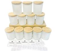 CONNOO Paquete de 12 tarros de vidrio esmerilado de 10 onzas con tapas de bambú para hacer velas, latas vacías con tapas de madera, recipientes de velas limpios a granel, aptos para lavavajillas