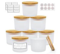 CONNOO Paquete de 8 tarros de vela de vidrio esmerilado de 12 onzas para hacer velas con tapas herméticas de bambú, bonitas etiquetas adhesivas de advertencia para hacer velas, contenedores vacíos a