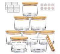 CONNOO Paquete de 8 tarros de vidrio transparente de 12 onzas para hacer velas con tapas herméticas de bambú, bonitas etiquetas adhesivas de advertencia para hacer velas, contenedores vacíos a granel,