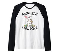 Conoce a Jesús Conoce la Paz Cristianismo Fe Cristiano Camiseta Manga Raglan