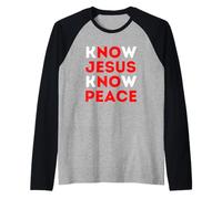 Conoce a Jesús Conoce la Paz Fe Cristiana Religiosa Navidad Camiseta Manga Raglan
