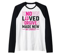Conocido Amado perdonado Hecho Nuevo en Cristo Cita Cristiana Camiseta Manga Raglan