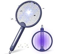 CONOPU Raqueta Matamoscas Electrica, 2 in 1 Lampara Antimosquitos, Mata Mosquitos Electrico, UV LED Mosquito Lámpara Trampa, 4000V, Malla de Seguridad Unica de 3 Capas Segura para Tocar