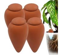 Conos de arcilla para riego Relaxdays, juego de 4, 350 ml, terracota | Ayuda para regar con tapa, para plantas de interior y jardineras de balcón